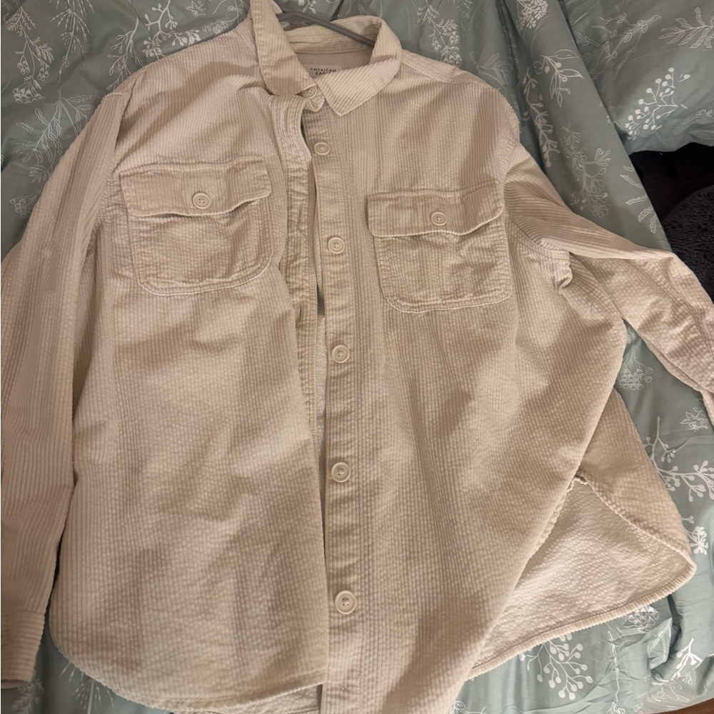 American Eagle Outfitters Cream Casual Button-Down Shirt